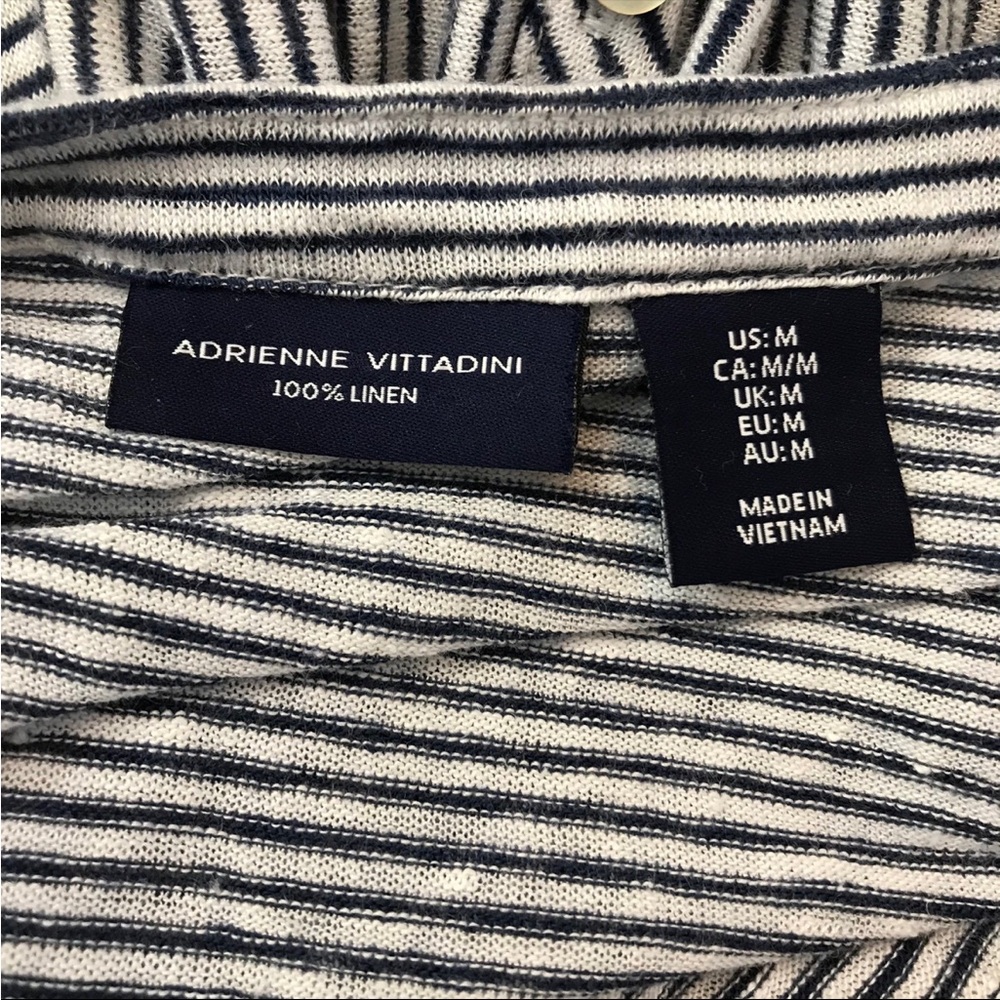 Adrienne Vittadini 100% Linen Striped Roll Tab Top Blue White Women’s M - Picture 7 of 7